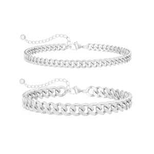 Tewiky Silver Fashionable Stackable Ankle Bracelets for Women waterproof, Dainty Silver Plated Anklets Layered Chunky Cuban Link Anklets Set Cute Trendy Jewelry Gifts for Women For Valentine's Day gifts