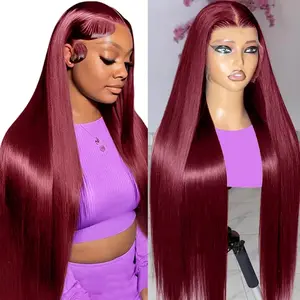 Burgundy Wig Human Hair 99j Burgundy Lace Front Wigs Human Hair 13x6 180% Density 30 Inch Straight Wigs Human Hair Glueless HD Lace Frontal Wig for Black Women Pre Plucked Hairline