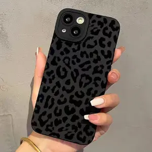 Hot selling black leopard print fashion embossed silicone phone case for iPhone 17 Pro Max 17 Air 16/15/14/13/12/11/Plus/Xs/Xs Max/16 Pro Plus/16 Pro Max, full protection art style soft shell phone case