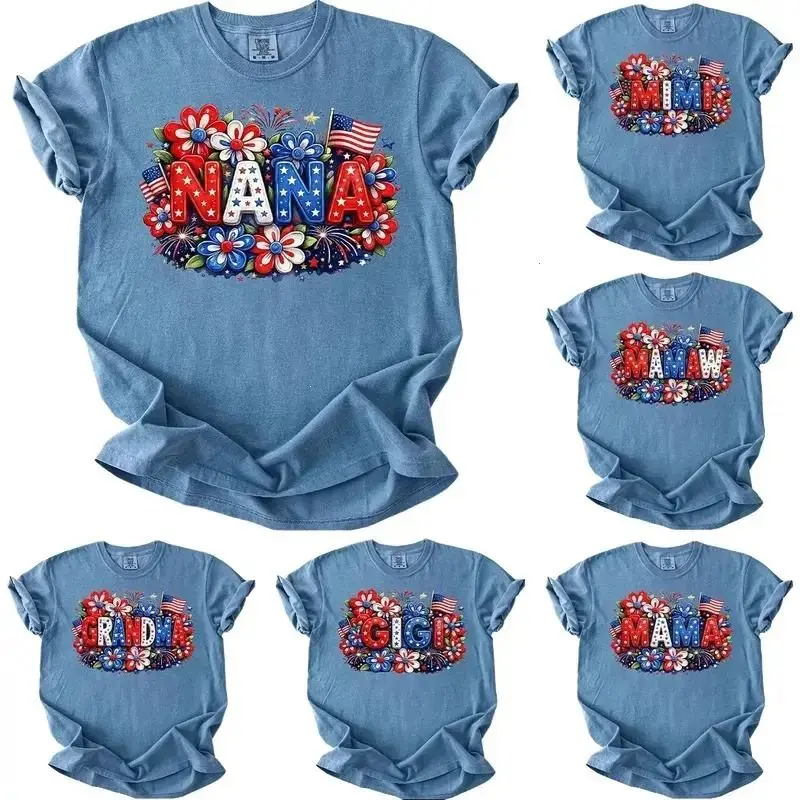 Custom Comfort Colors Nana 250 Grandma 4th of July Patriotic Gigi Red White Blue Family Nanny Mimi Lolly T-shirt Graphic Tee, Apparel Made In The USA		