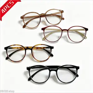 4 Pack Round Eyeglasses for Men Women Retro Vintage Clear Lens Lightweight Frame Fashion Office Everyday Eyewear Set