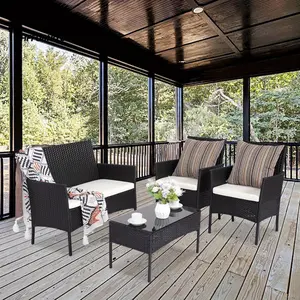 Home furniture Patio Furniture Set, 3 or 4 Piece Garden Conversation Set, Outdoor Wicker Rattan Table and Chairs, Black or Brown Patio Set, Sectional Sofa with Thick Cushion for Garden, Yard, or Porch