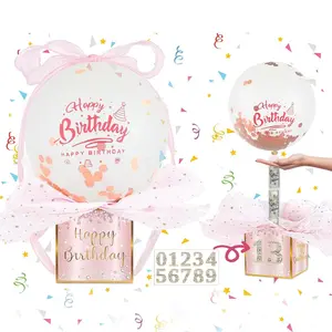Birthday Surprise Balloon Flower Silk Ribbon Money Box, Digital Birthday Money Box, Rose Gold Series Money Box