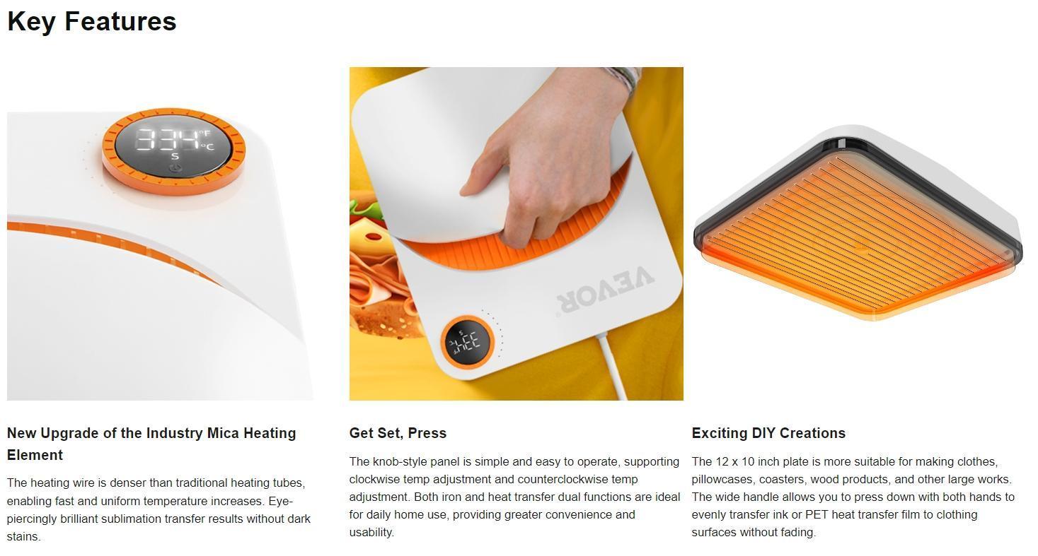 VEVOR Heat Press Machine, TikTokShopBlackFriday, 10x12inches Portable Shirt Printing Multifunctional Sublimation Transfer Heat Press Machine Teflon Coated, Easy Iron-on Press for T-shirts/Bags/HTV/Pillows Vinyl Projects