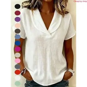 【Summervibes】2026 Women Knitted Short Sleeve Top, Linen Blend Babydoll Collar Tee, Casual Loose Fit Fashion Shirt, Soft Breathable All-Season Apparel for Daily Outfits, Shopping, Outdoor & Casual Street Wear