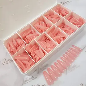 Latinas Nail Studio Coffin  Color Pink Gel Nail Tips 500pcs Pointed Pre-shape Full Cover Soft Gel Fake Nails for Nail Extension Art 12 Sizes