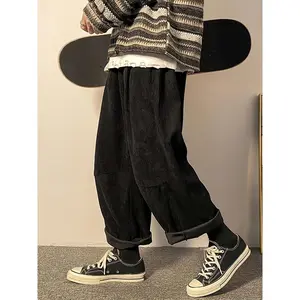 Men's Plus Size Vintage Corduroy Pants - Loose Fit, Straight Leg, Casual Retro Style, Black, Relaxed Outfit for Big & Tall