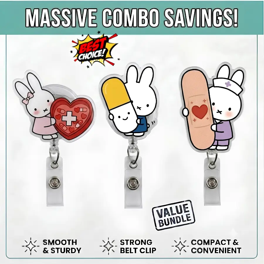 [Best Value Bundle] Miffy Medical Badge Reel, Cute Bunny Retractable ID Holder, Kawaii Nurse And Doctor Accessory, Perfect Hospital Gift For Everyday Wear