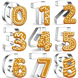 9 count Number Cookie Cutters Set,Stainless Steel Birthday Numbers 0-8(6 Reverses to 9),3Inches Cookie Fondant Dough Numbers Kitchen Baking,for Birthday wedding family gathering Halloween Christmas Party