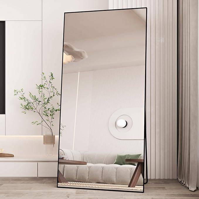 71x26IN Full Length Mirror, Standing Hanging or Leaning Against Floor Tempered Mirrors Wall-Mounted Full Body Dressing Mirror with Aluminum Alloy Frame for Living Room, Bedroom, Black Arched 71"x26" Full Length Mirror Full Body Floor Mirror Standing Hang