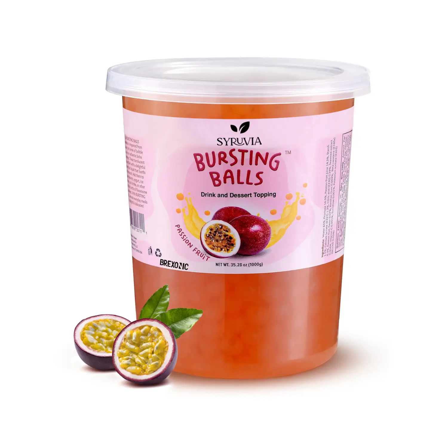 BREXONIC Passion Fruit Popping Boba Pearls, 2 LB – Bursting Tea Balls for Bubble Tea, Smoothies and Desserts. Fruity Topping in Strawberry & Blueberry