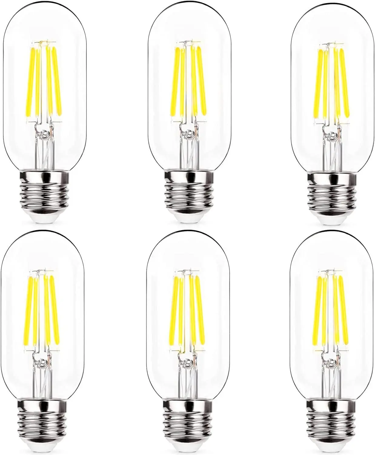 E26 LED Light Bulb 4W,Equivalent 40W,T14/T45 Tubular Light Bulb Non Dimmable 5000K Daylight White,Antique Clear Edison Filament Bulb,Pack of 6