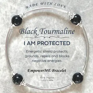 I AM PROTECTED - EmpowerME Bracelet - 8mm Black Tourmaline to Protect, Ground, Absorb and Dispel Negative Energies Natural Stone