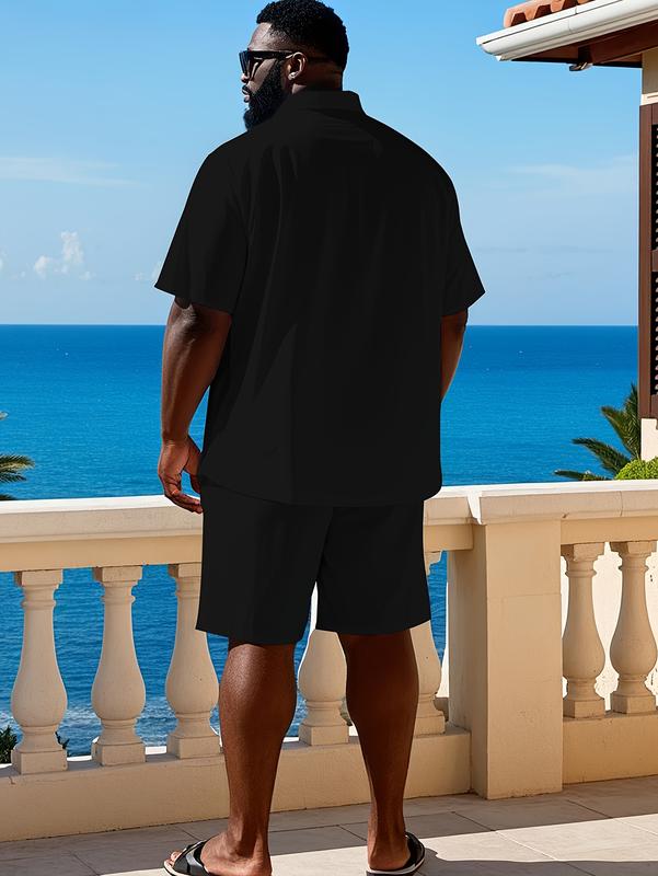 Plus Size Men's Short Sleeve Suit 2pcs Fashion Summer Sportswear Casual Suit with Solid Color Shorts for Comfortable Wear