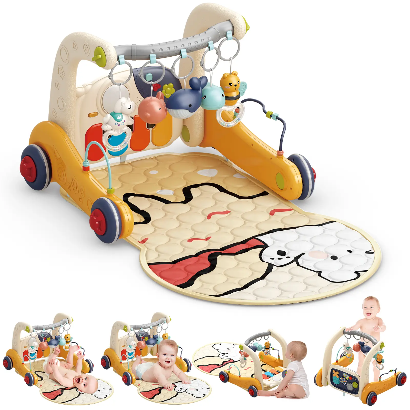 dearlomum Baby Play Mat & Gym with Play Piano Tummy Time Floor Activity Center Baby Seat Infant Walker for Newborn Toddler Boys & Girls Gifts