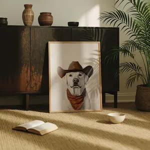 Dog Cowboy Wall Art Unframed, Colorful Western Dog Print, Funny Dog Poster, Rustic Farmhouse Decor, Retro Pet Portrait, Vintage Western Dog Gift