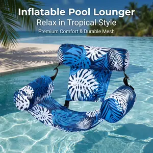 Portable Water Hammock Lounger 2 Pack for Adults, Inflatable Pool Float Chair with Supportive Backrest and Mesh Fabric Center, Ideal for Poolside Relaxing, Lake Floating, Beach Travel and Summer Activities