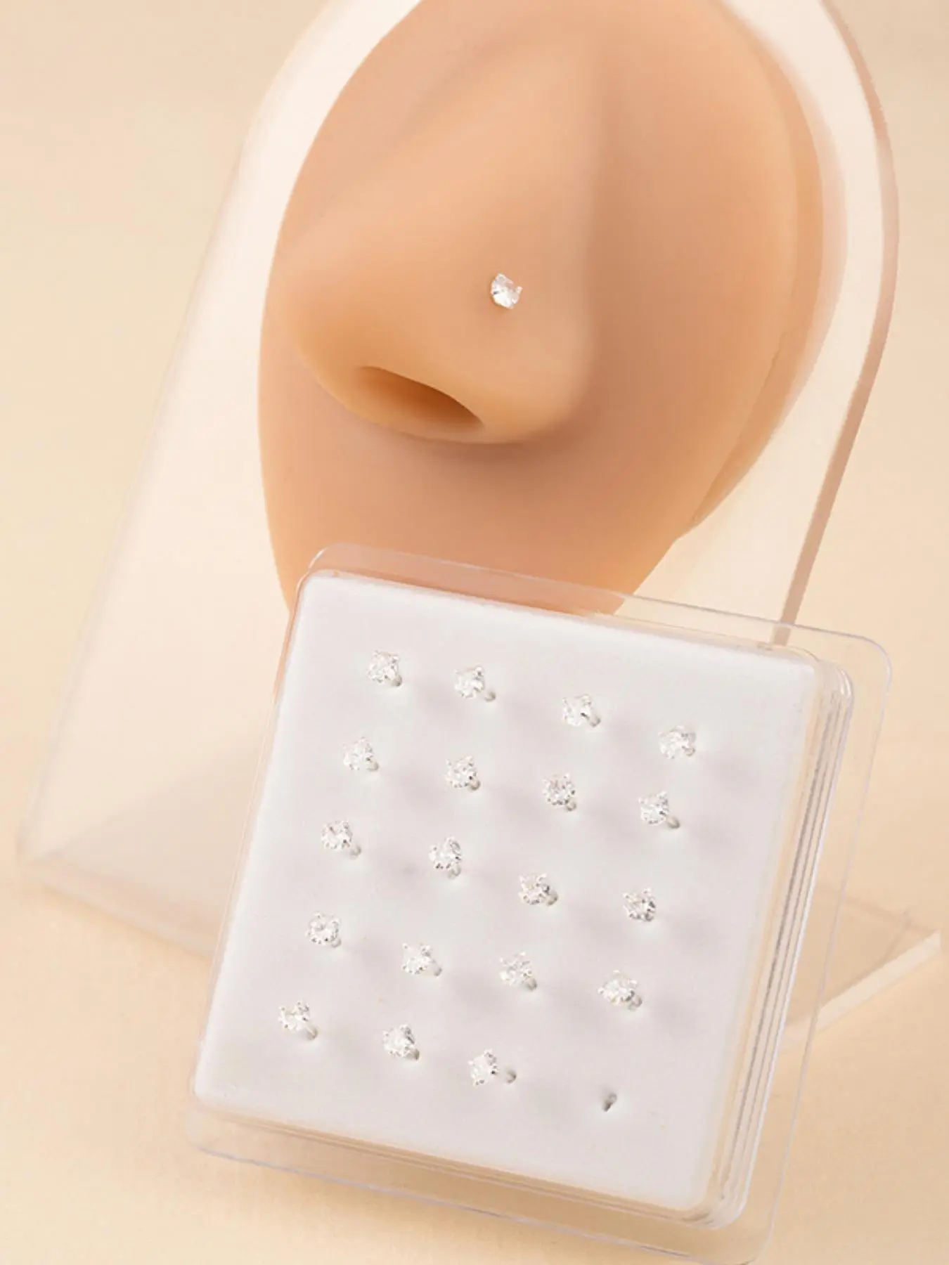 20 Pcs Boxed Copper Zircon Nose Studs, Trendy Wave Print Piercing Jewelry Set, Unisex Casual Stainless Steel Earrings