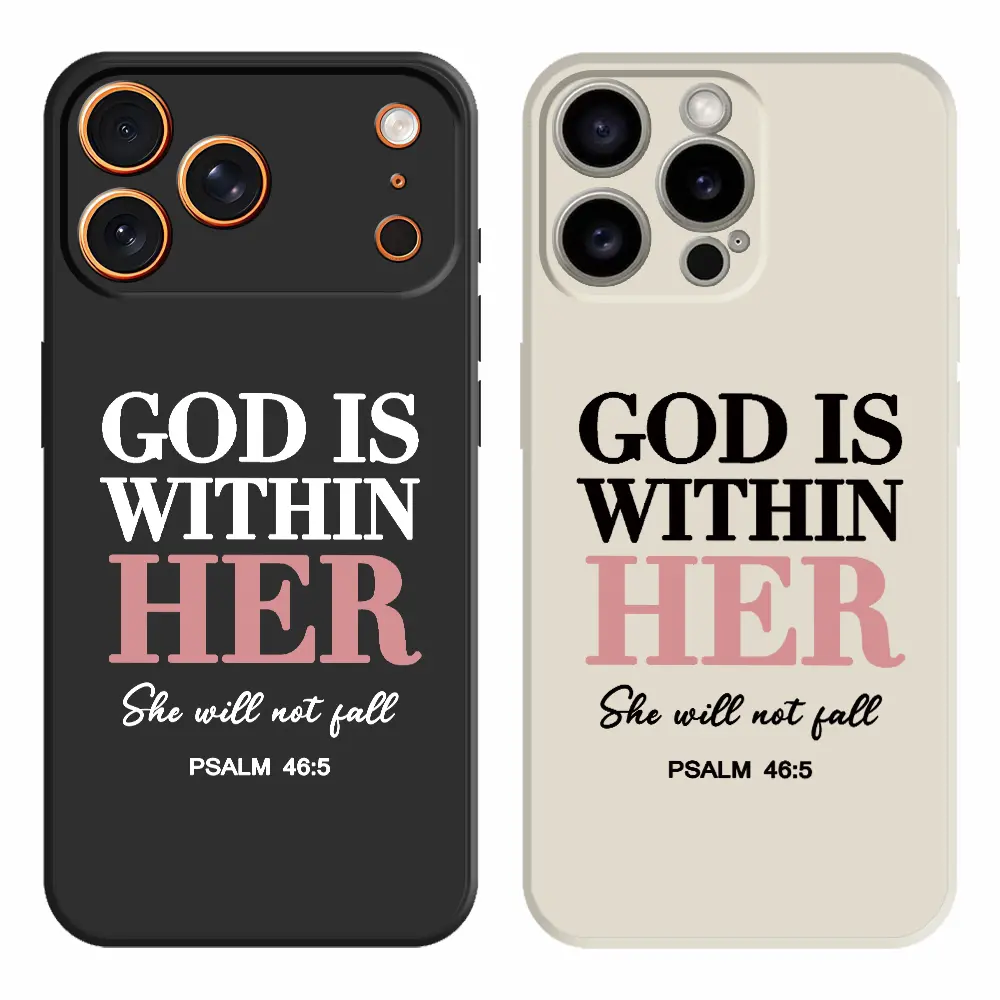 God is Within Her Psalm 46:5 Letter Pattern Multi-Model Smartphone Case, Soft TPU Shockproof Plastic Cover with Lanyard Button for iPhone 17 Pro Max,17 Air,16 Plus,16e,15,14,13,12,11 - Mobile Phone Protection Accessory
