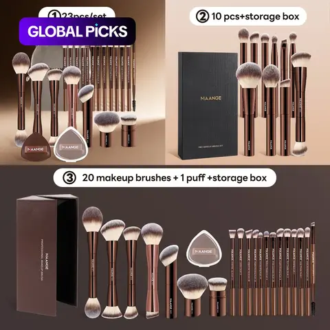 【Black Friday】Maange Makeup Brush Set with Aluminum Handle, Includes Foundation, Powder, Blush, Eyeshadow, Concealer & Highlighter Brushes, Sponge Puff & Storage Box #GLOBAL PICKS