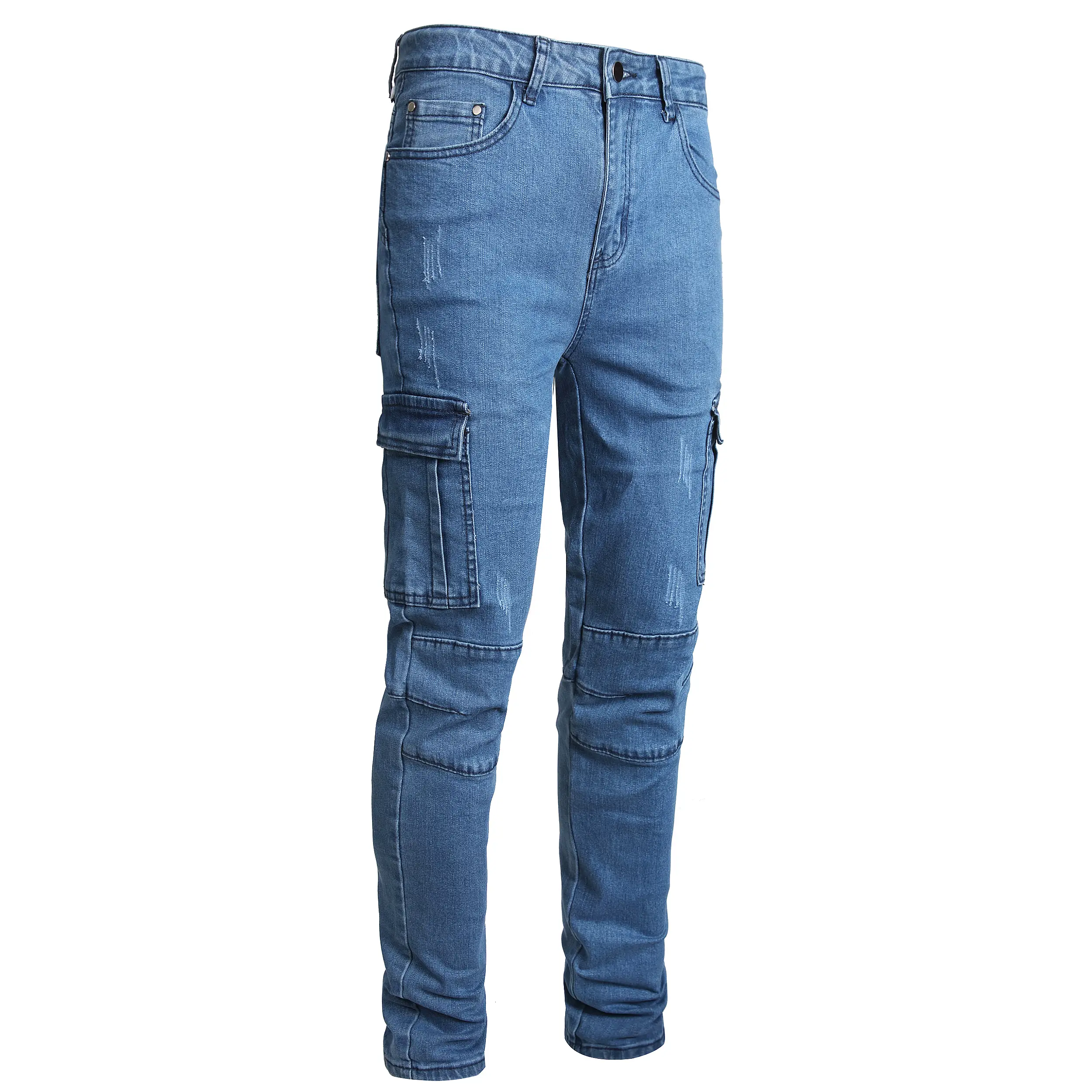 JUNBAOSS Men's Slim-Fit Cotton Jeans - Distressed Straight-Leg Stretch Denim with Zipper, Comfort Flex Waist, Premium Fabric Pockets, for Street Style, Matching Sneakers/Belt, Menswear Fashion Apparel, Hipster, Personalized, Teenage Dirtbag Aesthetic, Hal
