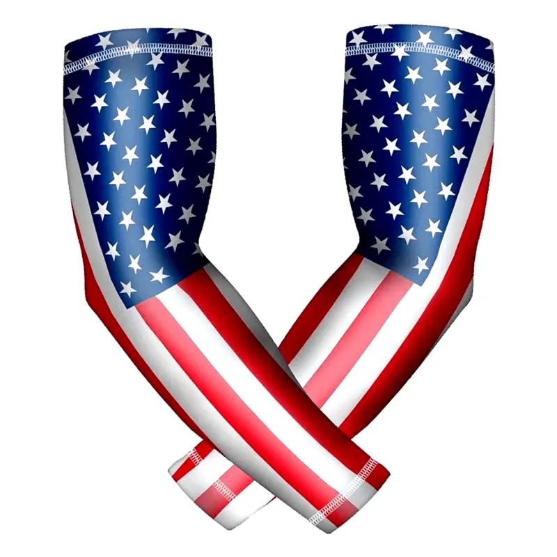 Polyester Compression Arm Sleeves, 1 Pair (45cm/17in) USA Flag Design - Breathable, Cooling, UV Sun Protection for Men, Ideal for Baseball, Outdoor Sports