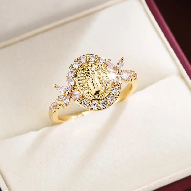 Fashion Rhinestone Decorated Virgin Mary Design Ring, Statement Ring, Elegant Rhinestone Ring, Fashion Jewelry for Party, Daily Clothing Decor, Trendy All-match & Exquisite Jewelry for Birthday Gift, Artificial Gemstone Ring, Beautiful Rings