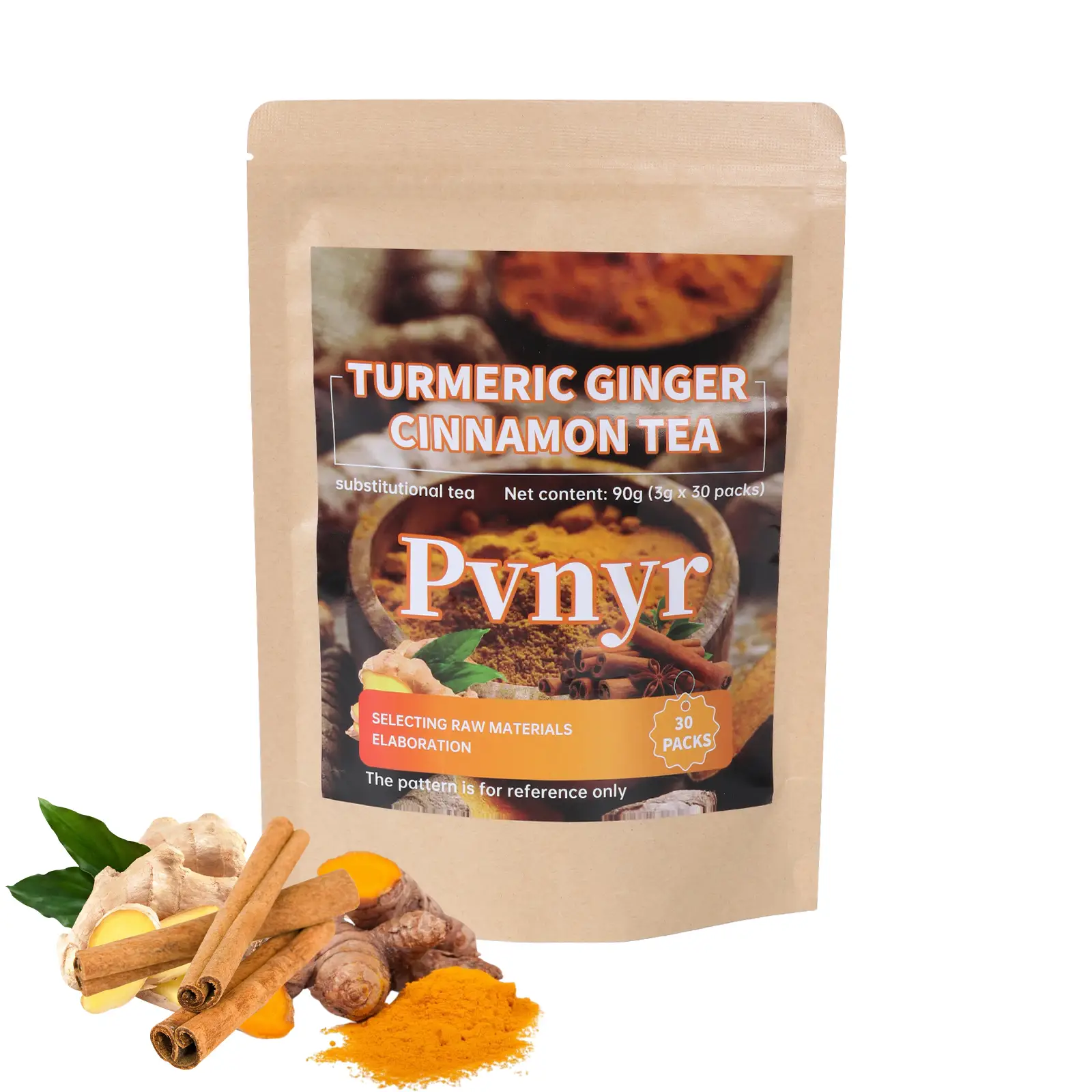 PVNYR Turmeric Ginger natural herb Cinnamon Tea, 100% natural, anti-inflammatory tea. Eco-friendly tea bags. Turmeric Ginger Herbal Tea. Sugar-free,