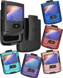 Case with Clip for Motorola RAZR 5G Flip Phone, Nakedcellphone [Grid Texture] Hard Shell Slim Cover with [Rotating/Ratchet] Belt Hip Holster Holder Combo for Moto RAZR 5G Flip Phone (2020) XT2071