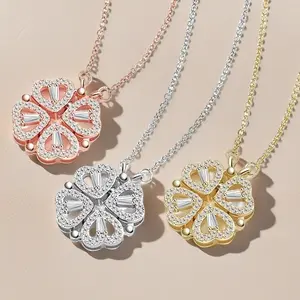 【PANDA Jewelry】Lucky Heart Necklace - 2-in-1 Four-Leaf Clover Pendant, Dual Wear Design for Love & Luck, Trendy Jewelry Gift Rhodium Plated Chain Modern Versatile Accessories