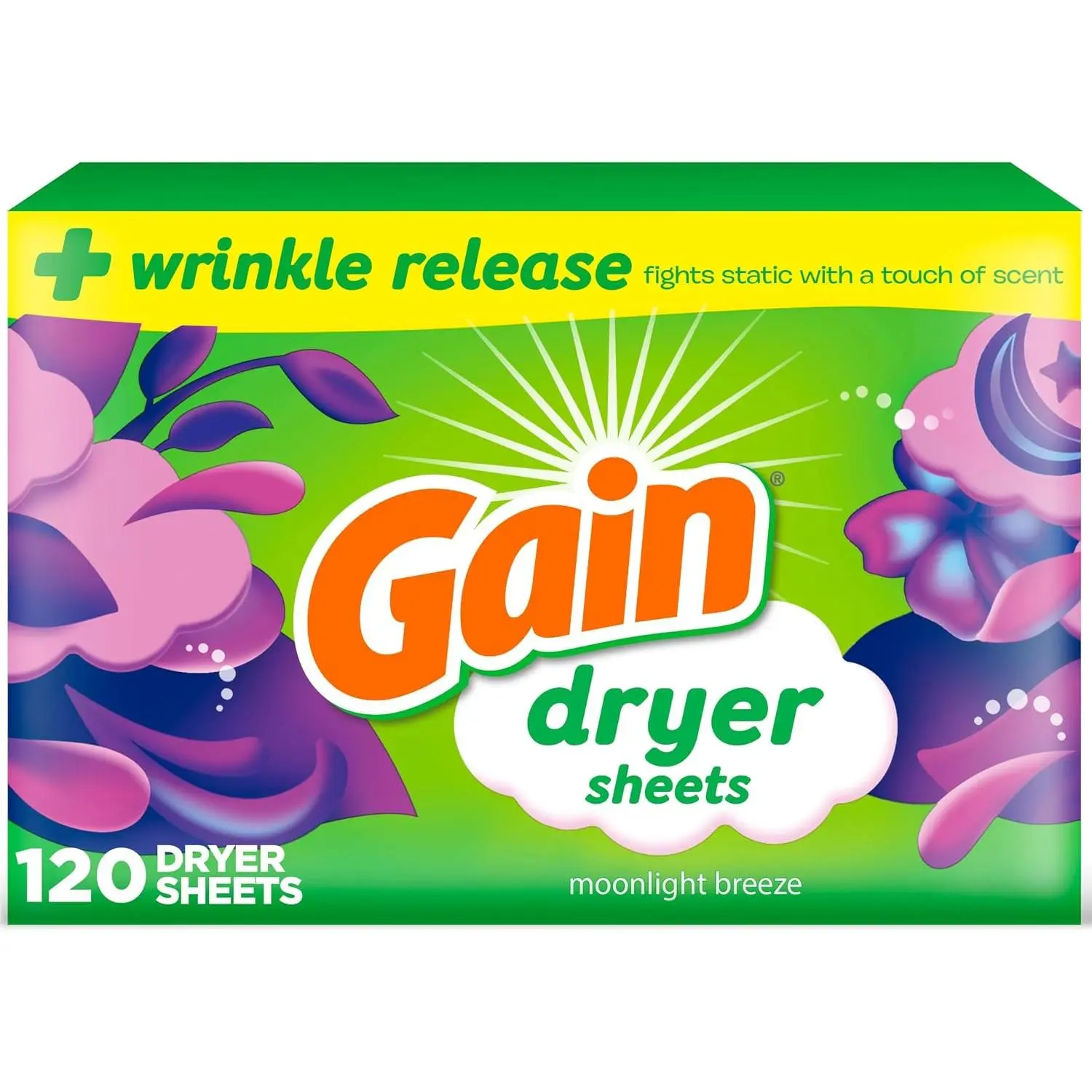 Gain Dryer Sheets Plus Wrinkle Release, Moonlight Breeze Scent, 120 Count