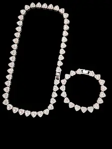 2Pieces/Set 10mm Love Heart Shape Chain Necklace and Bracelet Men or Women Hip Hop Iced Out Bling Bling Chain Necklace and Bracelet Fashion Set Jewelry Valentines Gift Elegant Jewelry Set Fashionable Jewelry Set