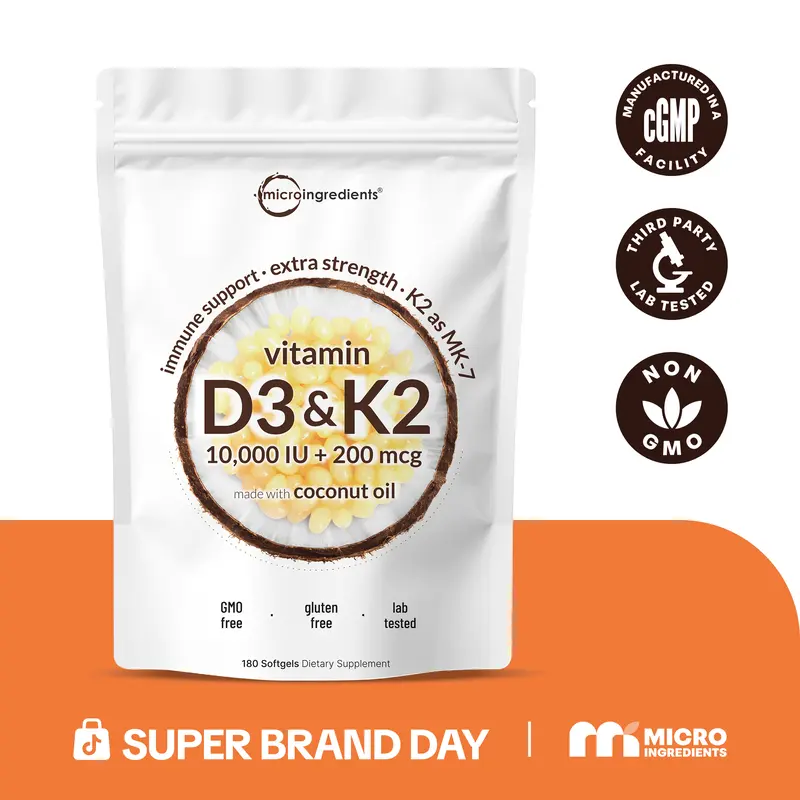 Micro Ingredients Vitamin D3 K2 Supplement Softgels