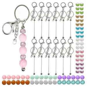 12 Sets Beaded Keychains with Adjustable Rods, Silicone Beads, Spacer Beads, DIY Keychain Kit, Perfect for Pendants, Crafts, Jewelry Making, Gifts, Keychain for Bags