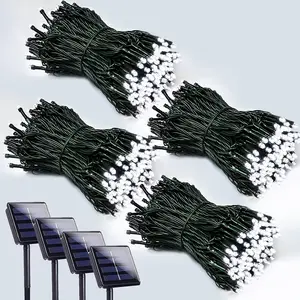 1-4pack 160ft Solar Ultra Bright LED String Fairy Lights - 8 Modes Outdoor Christmas Tree Lights for Independence Day Xmas Wedding Party Garden Yard Decorations