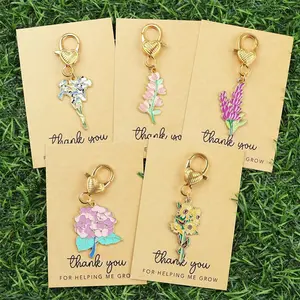 5pcs Bouquet Keychain, Cherry Blossom Peony Pendant Cute Flower Keychain Set, Sunflower Keychain, Keychain for bags, Couple Gift, Cute Bag And Zipper Handle Additions, with Thank You for Helping Me Grow Card, Birthday, Party
