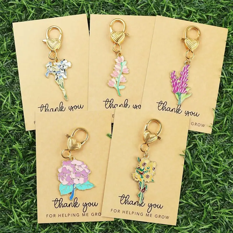 5pcs Bouquet Keychain, Cherry Blossom Peony Pendant Cute Flower Keychain Set, Keychain Included, Keychain for bags, Keychain Decor, Couple Gift, Bag And Zipper Handle Additions, with Thank You for Helping Me Grow Card, Birthday, Party