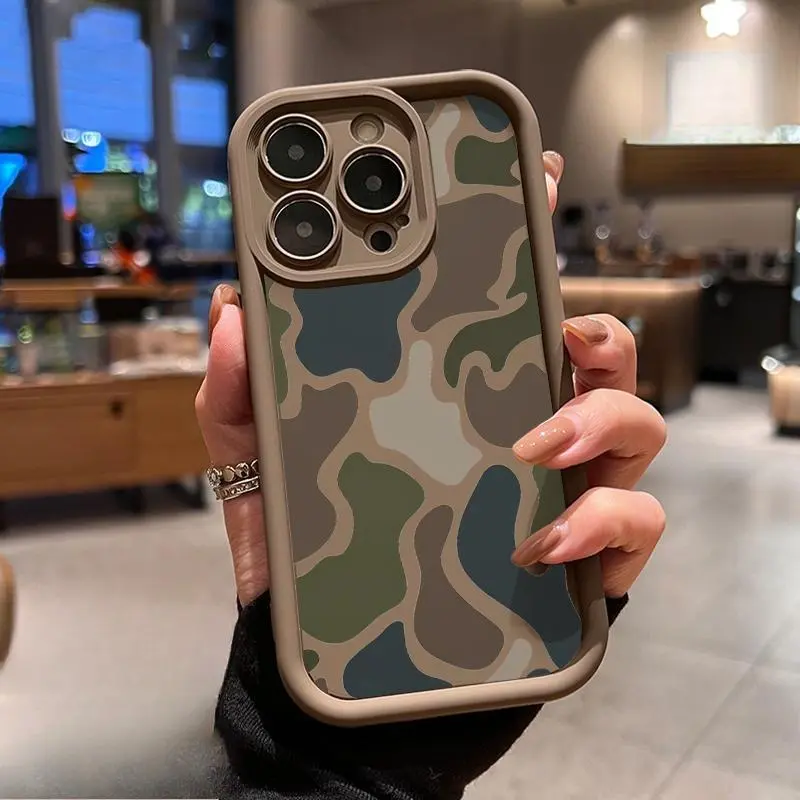 Shockproof TPU Cellphone Casing for iPhone 11-17, Pro Max, Plus, XR, XS - Handheld Devices Accessory with Camouflage Print, Straight Edges, Sleek Look, Lens Guard, Matte Smooth Finish, Rugged Bumper