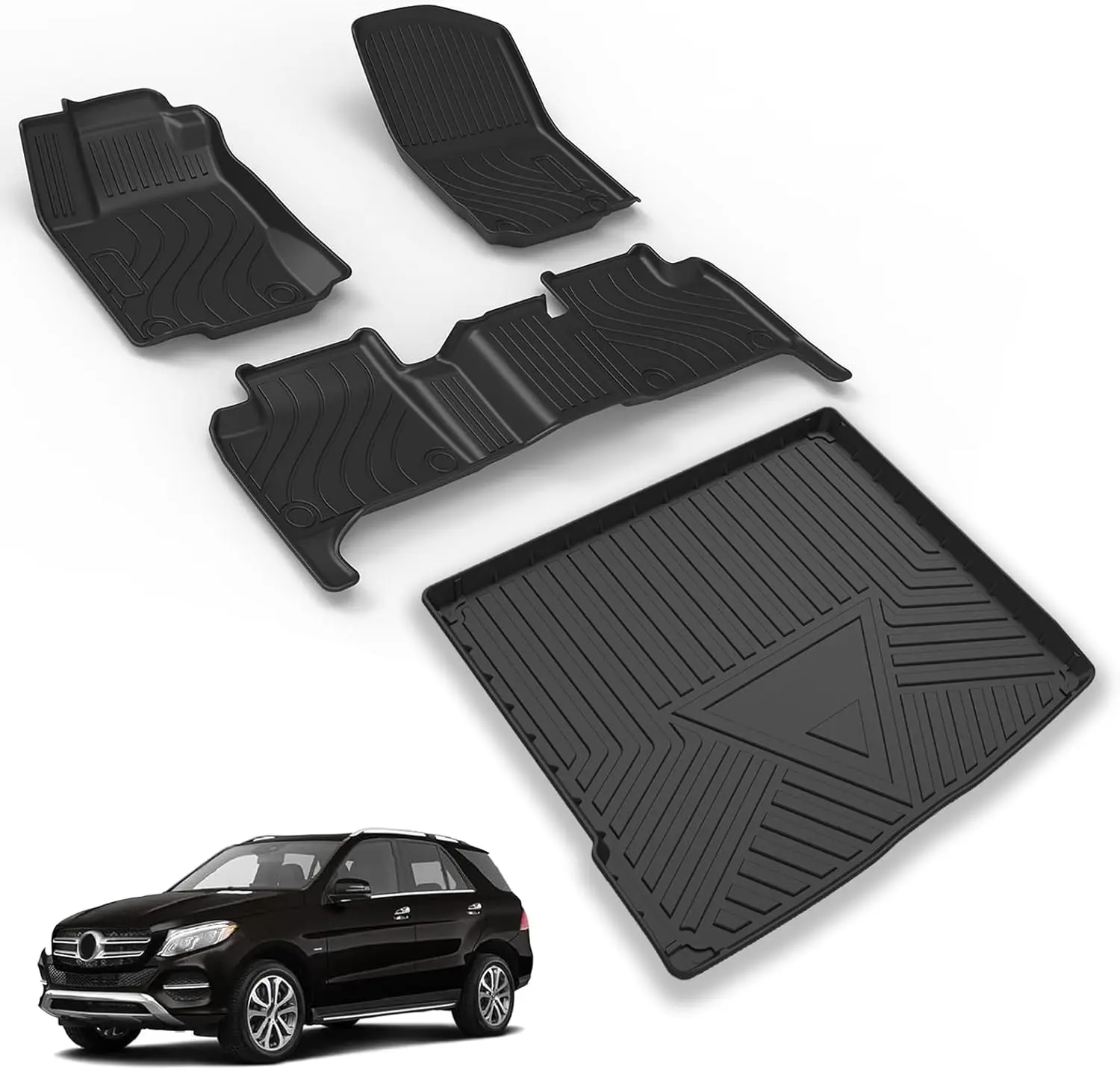 For Mercedes benz GLE 2016-2019 350 400 43 AMG 450 AMG 500 500e 550 550e 63 AMG S (Not for Coupe/cabriolet) Floor Mats and Cargo Liner Compatible , Custom Fit All Weather 1st & 2nd Row, Black Vehicle Accessories Interior Accessories Car Accessories