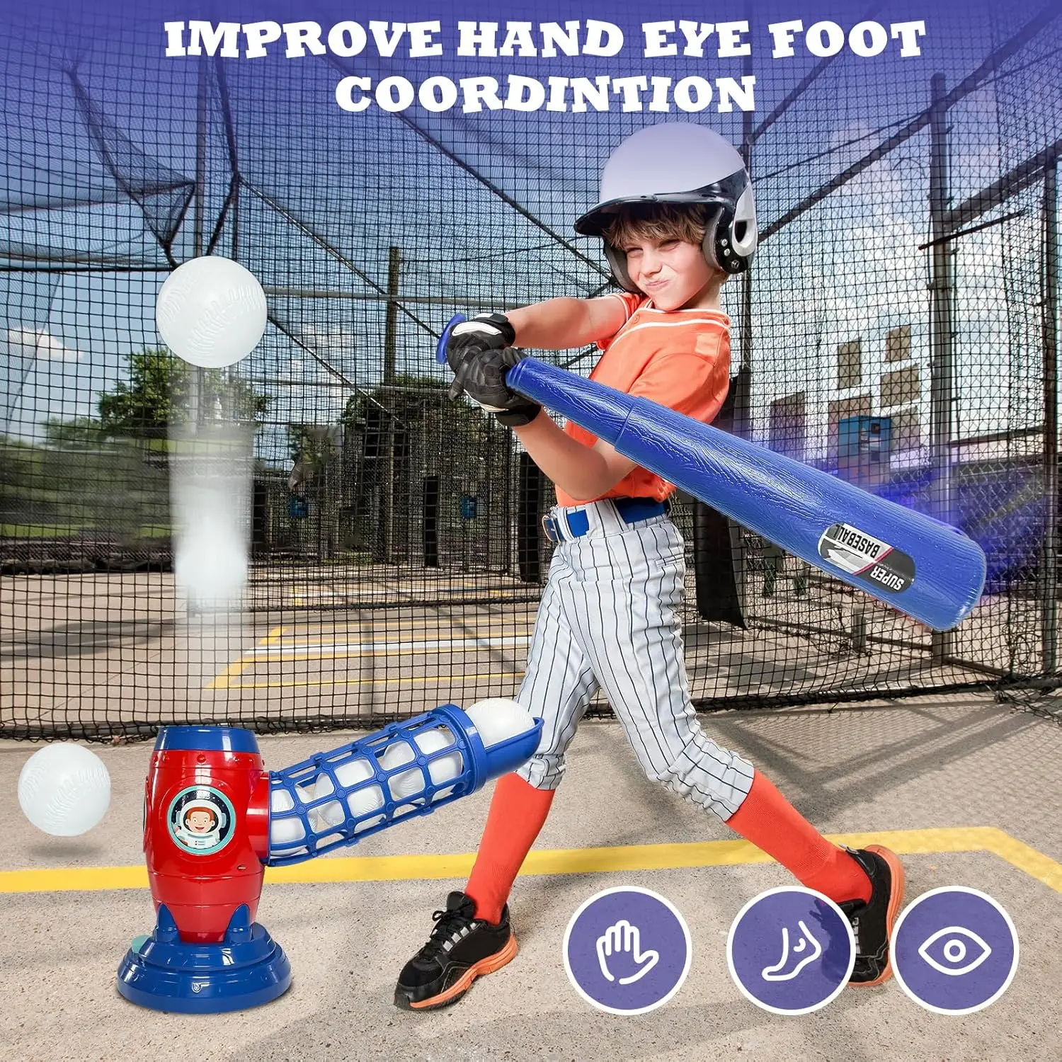 Pitching Machine-Auto Baseball Launcher for Kids w/Bat & 5 Balls – Backyard Sports Toy | Outdoor Birthday & Easter Gift for Boys/Girls Ages 2+