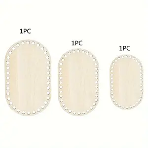 3Pcs/Set DIY Basket Weaving Supplies Oval Blank Solid Crochet Basket Wood Base Natural Wooden Basket Bottom for Craft Making NONE
