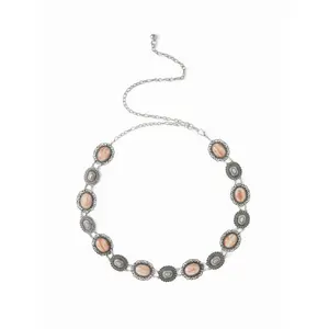 Cider OVAL ENGRAVED & GEMSTONE DECOR WAIST CHAIN