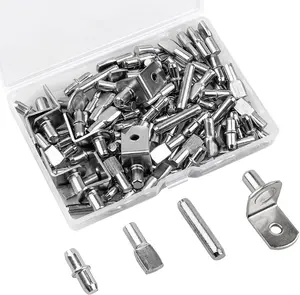 Screw Essentials 104 Pcs Shelf Pegs Kit Upgraded 4 Styles 5mm & 1/4inch Nickel Support Pegs for Shelves Cabinet Pegs Durable Nickel Plated Pins