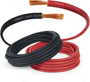 TEMCo 6 Gauge AWG 5 Ft Black + 5 Ft Red Flexible Copper USA Welding Cable Battery Wire