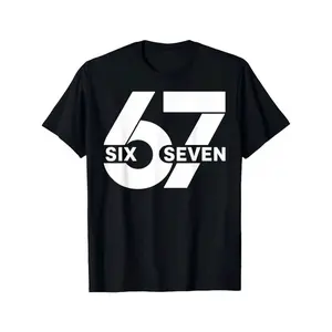 Men's Black Cotton 67 Number Graphic T-Shirt - Short Sleeve, Bold White Numeral Print, Loose Fit, Round Neck, Machine Washable, All-Season Menswear Streetwear Top for Casual, Outdoor Use, Shortsleeve