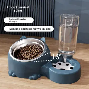 Elevated Cat Food and Water Bowl Combo Non Tip Pet Feeder with Neck Support for Healthy Eating in Cats and Dogs
