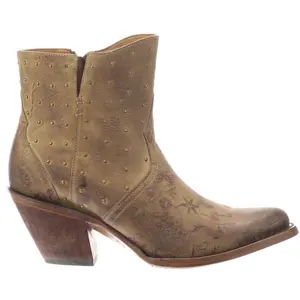 Lucchese Womens Harley Cowhide Floral Studded Round Toe  Dress Boots Ankle Mid Heel 2-3" - Beige