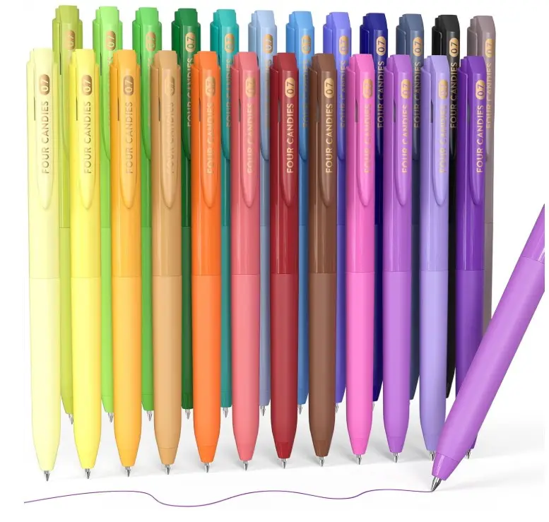 Four Candies Quick Dry Ink Colored Pens Set, Retractable Gel Pen, 0.7mm Fine Point Colorful Pens for Note Taking & Drawing, Colored Gel Pens