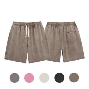 Unisex Acid Washed Sweat Shorts 260G Cotton Athletic Elastic Waist Drawstring Gym Workout Jogger Pants with Pockets Premium Comfort Softness Functional Adjustable Design for Any Occasion