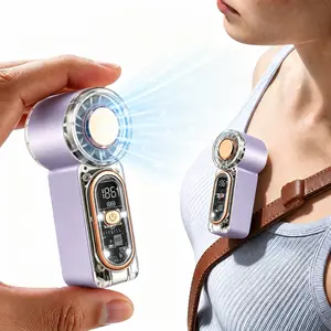 Mini Portable Handheld Clip Cooling Fan, Built-in 3200mAh Long-Lasting Rechargeable Battery, 5 Variable Wind Speeds, Rotatable Airflow Angle, Safety Protective Barrier, For Travel Office Personal Use